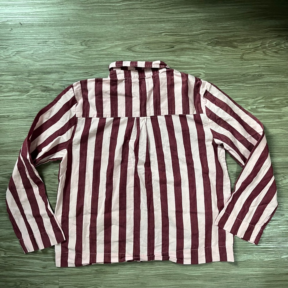 Damson Madder Burgundy Pink Striped Pajama Shirt Heart Buttons Size 14 - Picture 2 of 7